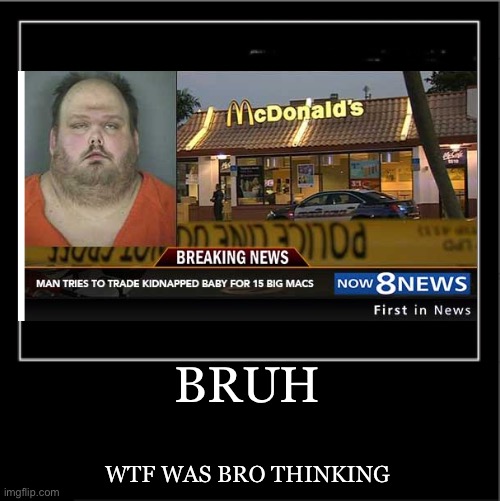 Demotivational poster | BRUH; WTF WAS BRO THINKING | image tagged in demotivational poster | made w/ Imgflip meme maker