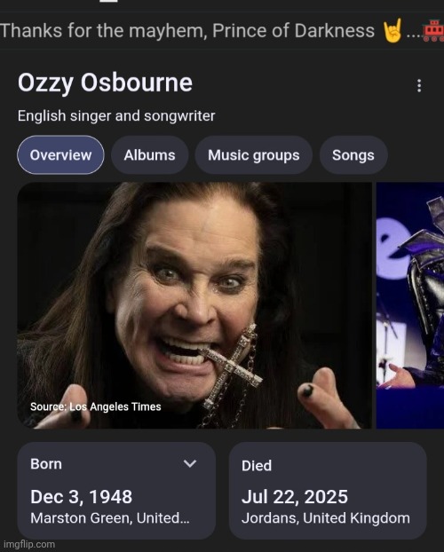 thought it was cute that google left a tribute message on Ozzy. | made w/ Imgflip meme maker