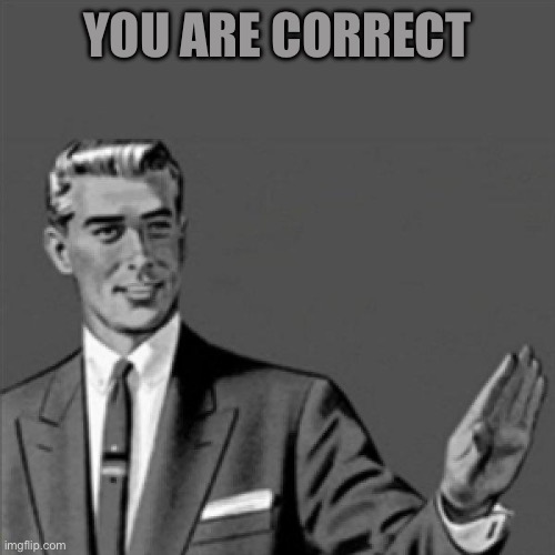 Correction guy | YOU ARE CORRECT | image tagged in correction guy | made w/ Imgflip meme maker