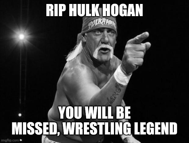 Hulk Hogan | RIP HULK HOGAN; YOU WILL BE MISSED, WRESTLING LEGEND | image tagged in hulk hogan,rip,sad,wrestling,wwe,memes | made w/ Imgflip meme maker