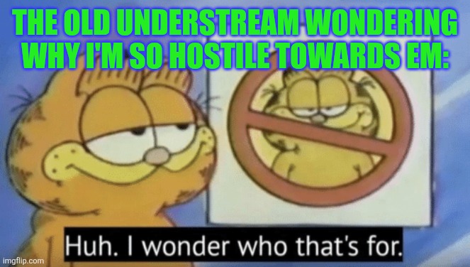 Garfield wonders | THE OLD UNDERSTREAM WONDERING WHY I'M SO HOSTILE TOWARDS EM: | image tagged in garfield wonders | made w/ Imgflip meme maker
