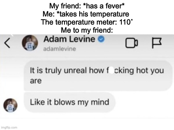 Meme template pls! | My friend: *has a fever*
Me: *takes his temperature 
The temperature meter: 110˚
Me to my friend: | image tagged in it is truly unreal,antimeme | made w/ Imgflip meme maker