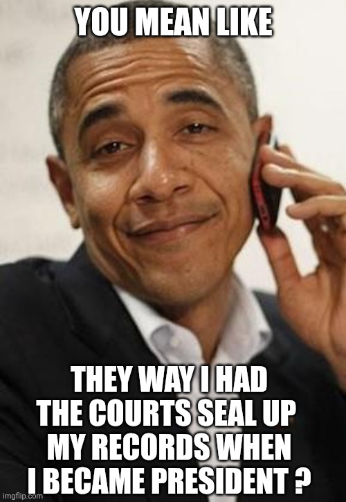 obama phone | YOU MEAN LIKE THEY WAY I HAD THE COURTS SEAL UP 
MY RECORDS WHEN I BECAME PRESIDENT ? | image tagged in obama phone | made w/ Imgflip meme maker