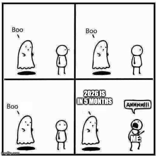 9/11 was almost a quarter century ago | 2026 IS IN 5 MONTHS; ME: | image tagged in ghost boo | made w/ Imgflip meme maker