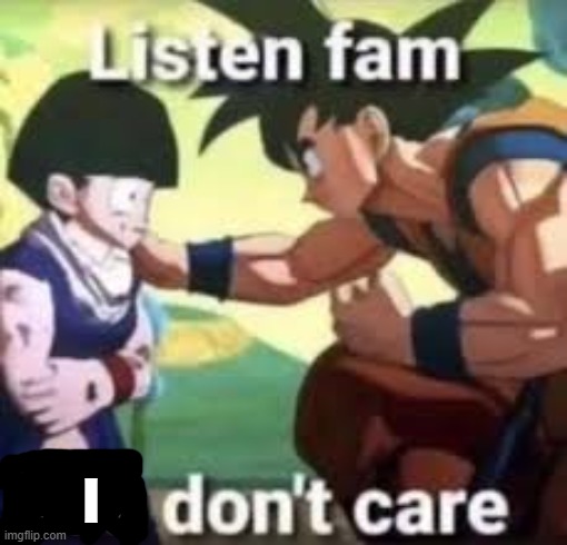 Listen fam we don't care | I | image tagged in listen fam we don't care | made w/ Imgflip meme maker