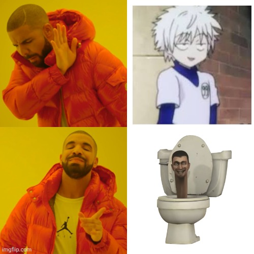 skibidi toilet is beter than kilua | image tagged in memes,drake hotline bling | made w/ Imgflip meme maker