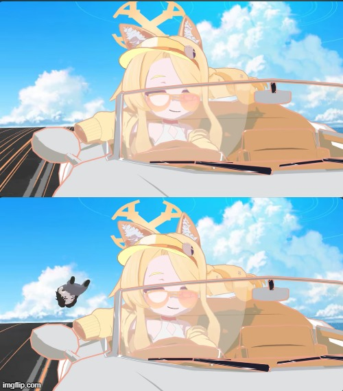 Seia hitting sensei with her car Blank Meme Template
