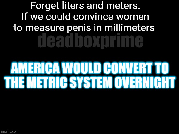 1500 | Forget liters and meters. If we could convince women to measure penis in millimeters; deadboxprime; AMERICA WOULD CONVERT TO THE METRIC SYSTEM OVERNIGHT | image tagged in metric | made w/ Imgflip meme maker
