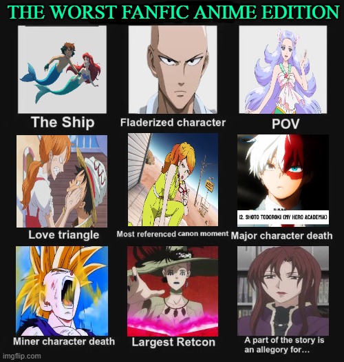 the worst fanfic anime edition | THE WORST FANFIC ANIME EDITION | image tagged in fanfiction,the worst fanfic,anime,anime edition,funny memes,anime meme | made w/ Imgflip meme maker