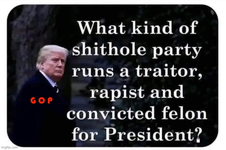 GOP is a shithole party full of pedophiles | . | image tagged in donald trump,gop,republicans,conservatives,maga,pedophiles | made w/ Imgflip meme maker