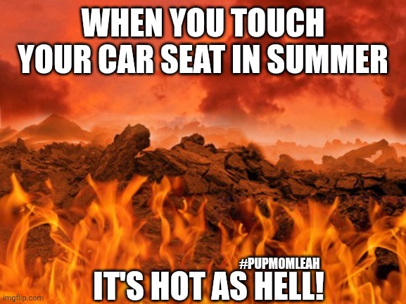 Hot as hell | WHEN YOU TOUCH YOUR CAR SEAT IN SUMMER; IT'S HOT AS HELL! #PUPMOMLEAH | image tagged in hot as hell | made w/ Imgflip meme maker