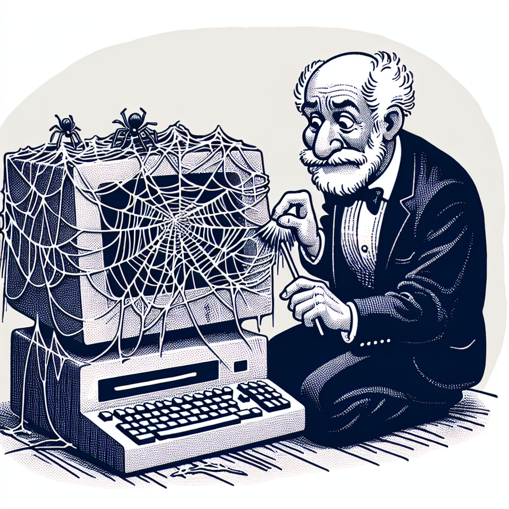 Old man with big nose dusting off his old pC That's full o spide Blank Meme Template