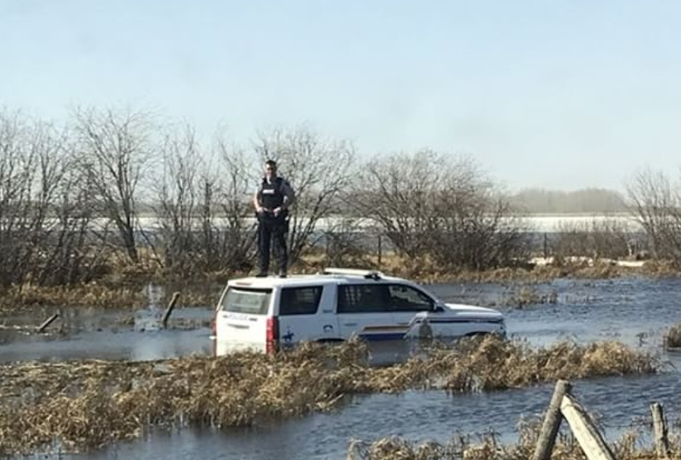 Cop on car in river Blank Meme Template