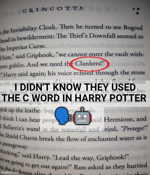 C Word in Harry Potter?? | I DIDN'T KNOW THEY USED THE C WORD IN HARRY POTTER; 🗣️🤖 | image tagged in memes | made w/ Imgflip meme maker