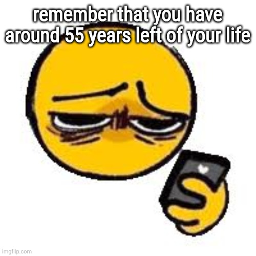 Emoji looking up from phone | remember that you have around 55 years left of your life | image tagged in emoji looking up from phone | made w/ Imgflip meme maker