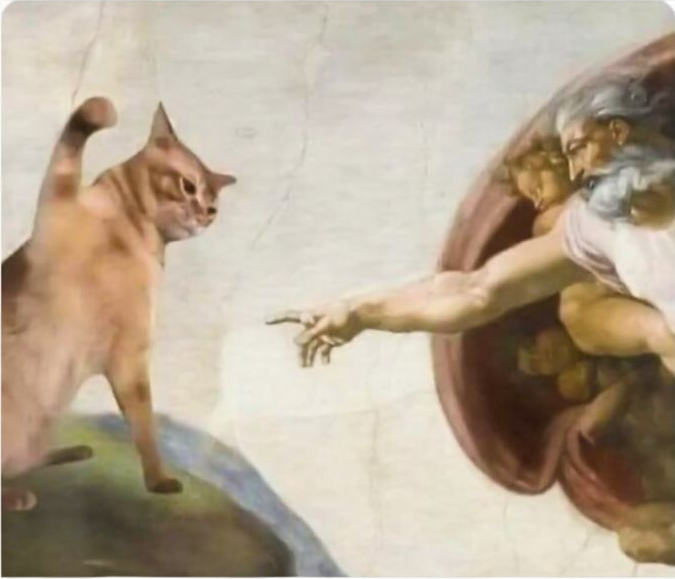 Unimpressed cat and God by Michelangelo Blank Meme Template