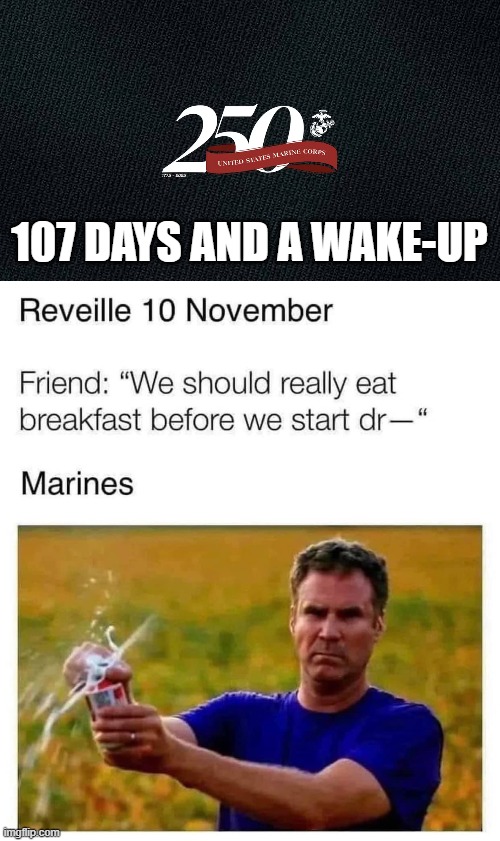 Marines,,,, | 107 DAYS AND A WAKE-UP | image tagged in marines,marine corps,marine corps jokes | made w/ Imgflip meme maker