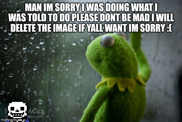 Im sorry system i just fo what im told | MAN IM SORRY I WAS DOING WHAT I WAS TOLD TO DO PLEASE DONT BE MAD I WILL DELETE THE IMAGE IF YALL WANT IM SORRY :( | image tagged in kermit window | made w/ Imgflip meme maker