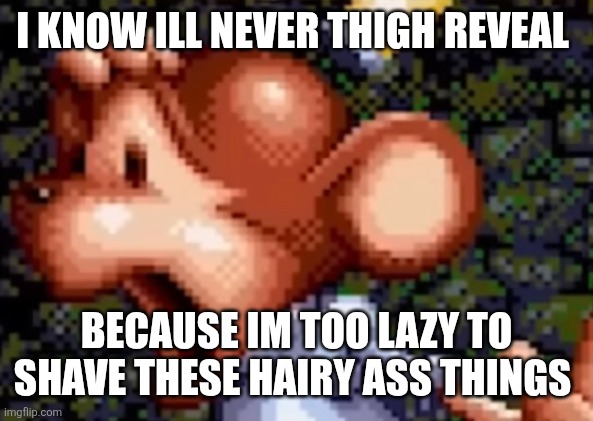 YIPPEEE | I KNOW ILL NEVER THIGH REVEAL; BECAUSE IM TOO LAZY TO SHAVE THESE HAIRY ASS THINGS | made w/ Imgflip meme maker