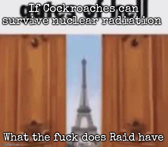 The gates of hell | If Cockroaches can survive nuclear radiation; What the fuck does Raid have | image tagged in the gates of hell,msmg | made w/ Imgflip meme maker