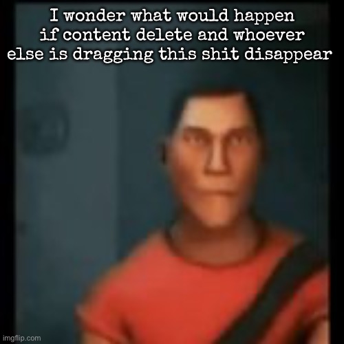 Disappointed Scout | I wonder what would happen if content delete and whoever else is dragging this shit disappear | image tagged in disappointed scout,msmg | made w/ Imgflip meme maker