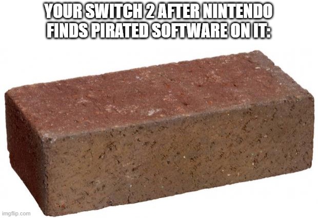 switch 2 be like: | YOUR SWITCH 2 AFTER NINTENDO FINDS PIRATED SOFTWARE ON IT: | image tagged in brick,nintendo switch | made w/ Imgflip meme maker