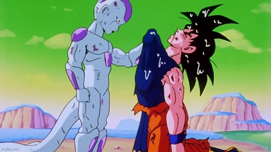 I'm going full on my hate arc *alpha wolf howling* | image tagged in frieza and defeated goku | made w/ Imgflip meme maker