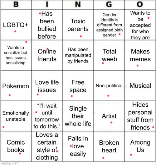 TheSuitedGayWeeb's Bingo | image tagged in thesuitedgayweeb's bingo | made w/ Imgflip meme maker