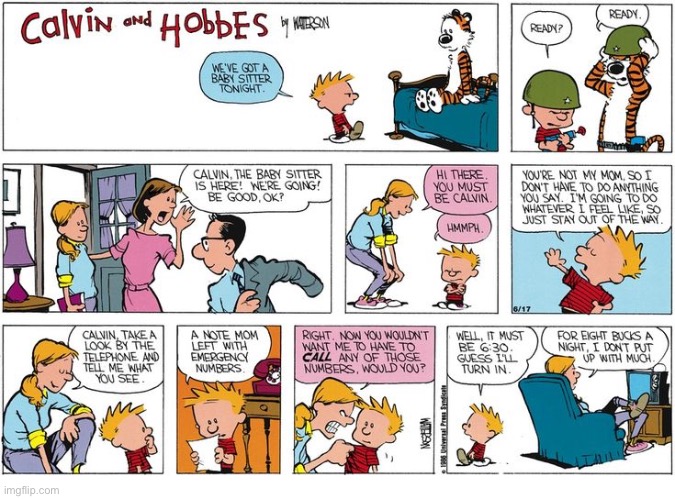 Rosalyn the babysitter makes her first appearance… | image tagged in calvin and hobbes,comics,babysitter | made w/ Imgflip meme maker