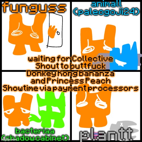 the 4-way temp | waiting for Collective Shout to buttfuck Donkey Kong Bananza and Princess Peach Showtime via payment processors | image tagged in the 4-way temp | made w/ Imgflip meme maker
