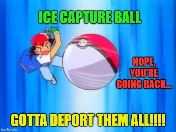 I choose you! | ICE CAPTURE BALL; NOPE, YOU'RE GOING BACK... GOTTA DEPORT THEM ALL!!!! | image tagged in i choose you | made w/ Imgflip meme maker