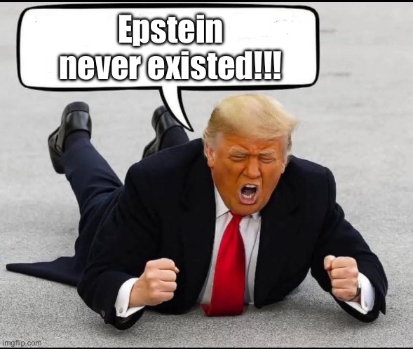Trump Epstein | Epstein never existed!!! | image tagged in angry trump | made w/ Imgflip meme maker