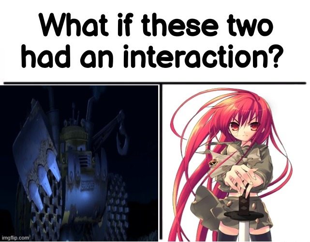 If Shana  (shakugan no shana) and the screamin banshee (mater and the ghost light) interacted | image tagged in what if these two had an interaction,shana no shakugan,cars,anime,shakugan no shana,shana | made w/ Imgflip meme maker