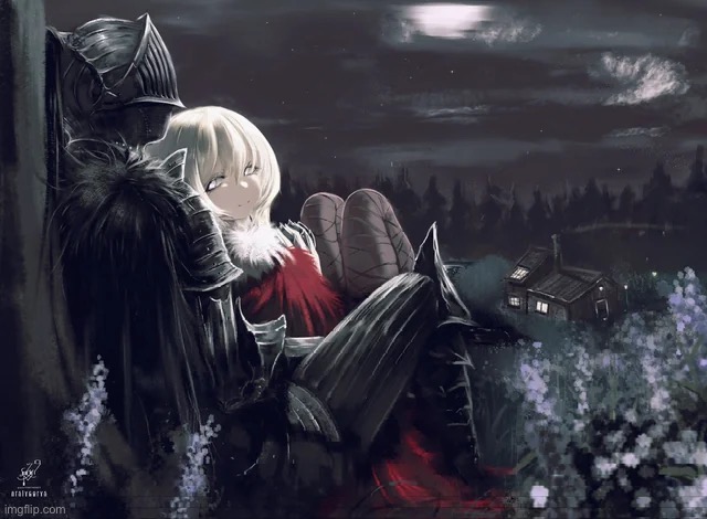Red hood and grimm | image tagged in memes,shitpost,black souls,dawn,cute,good ending | made w/ Imgflip meme maker