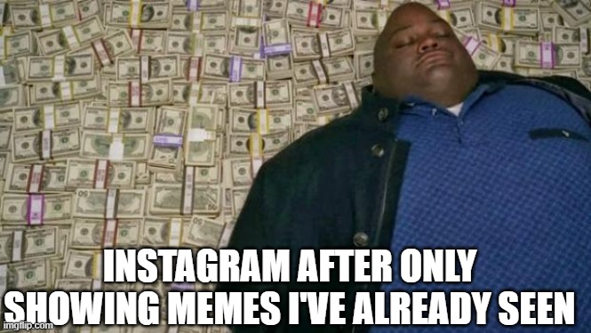 Or did we stop making memes? | INSTAGRAM AFTER ONLY SHOWING MEMES I'VE ALREADY SEEN | image tagged in huell money | made w/ Imgflip meme maker