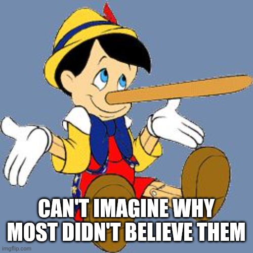 Pinocchio | CAN'T IMAGINE WHY MOST DIDN'T BELIEVE THEM | image tagged in pinocchio | made w/ Imgflip meme maker