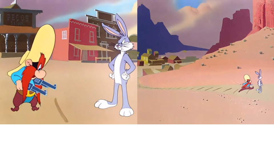 Bugs Bunny Yosemite Sam I dare you cross this line in the sand Blank Meme Template