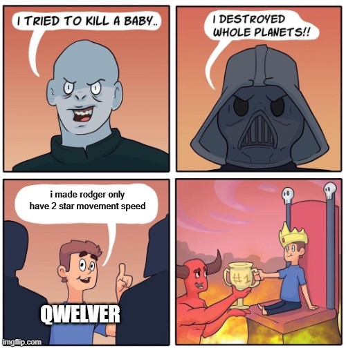 yeesh, rodger's movement speed... | i made rodger only have 2 star movement speed; QWELVER | image tagged in 1 trophy | made w/ Imgflip meme maker