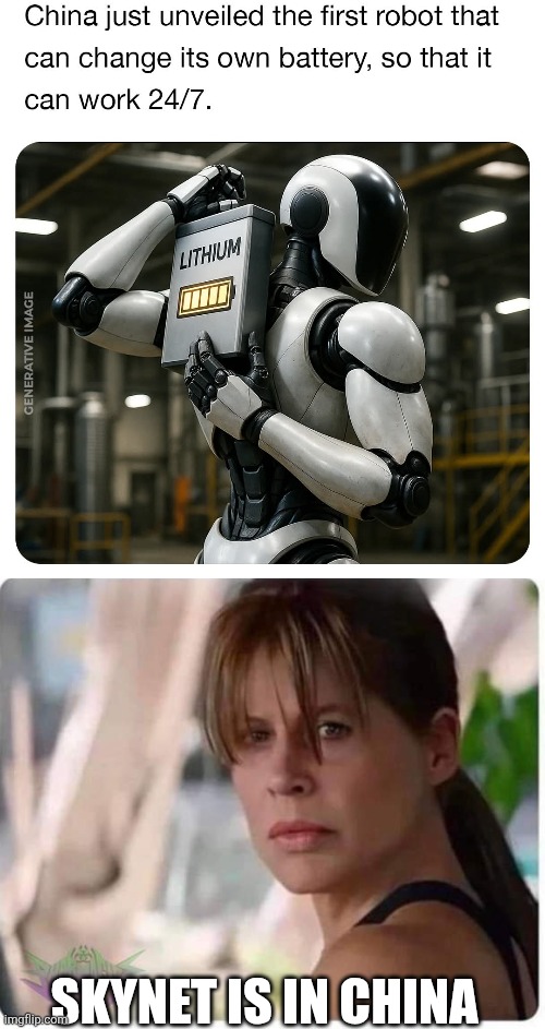 IT'S GONNA START THERE | SKYNET IS IN CHINA | image tagged in sarah connor looking at,skynet,terminator,artificial intelligence,china | made w/ Imgflip meme maker