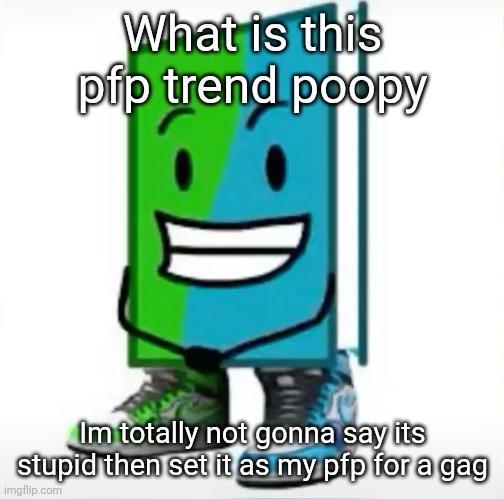 ‎ | What is this pfp trend poopy; Im totally not gonna say its stupid then set it as my pfp for a gag | made w/ Imgflip meme maker