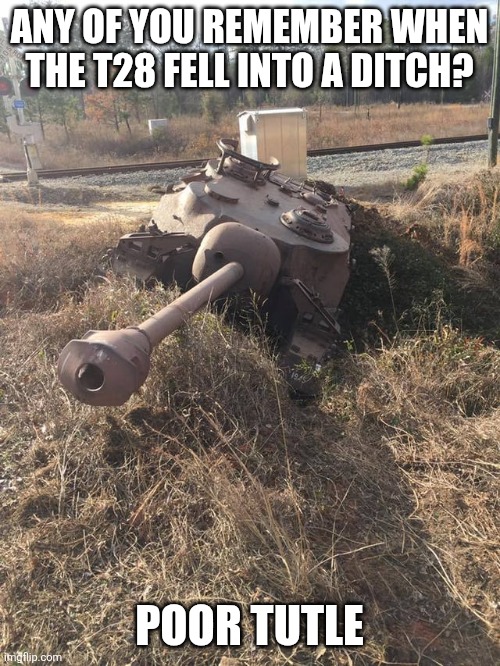 ANY OF YOU REMEMBER WHEN THE T28 FELL INTO A DITCH? POOR TUTLE | image tagged in picture,fun | made w/ Imgflip meme maker