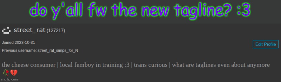 do y'all fw the new tagline? :3 | made w/ Imgflip meme maker