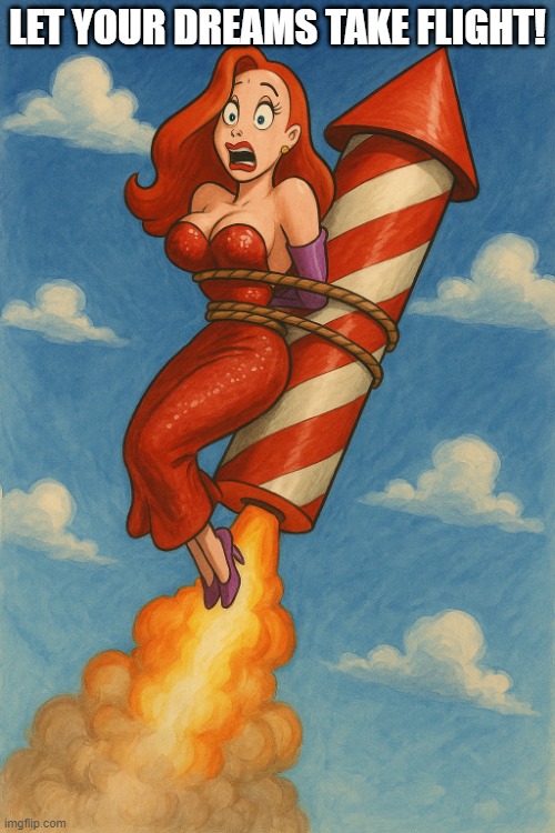 Jessica Rabbit flying | LET YOUR DREAMS TAKE FLIGHT! | image tagged in jessica rabbit flying | made w/ Imgflip meme maker