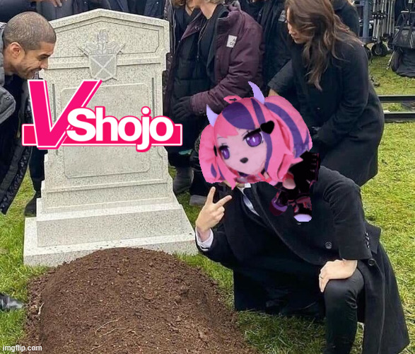Ironmouse says RIP VShojo | image tagged in peace sign tombstone | made w/ Imgflip meme maker