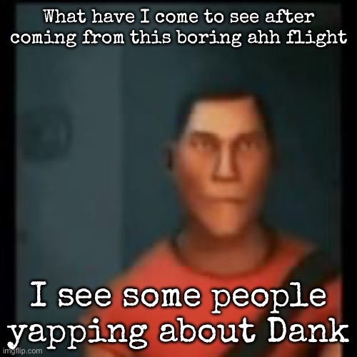 Disappointed Scout | What have I come to see after coming from this boring ahh flight; I see some people yapping about Dank | image tagged in disappointed scout | made w/ Imgflip meme maker
