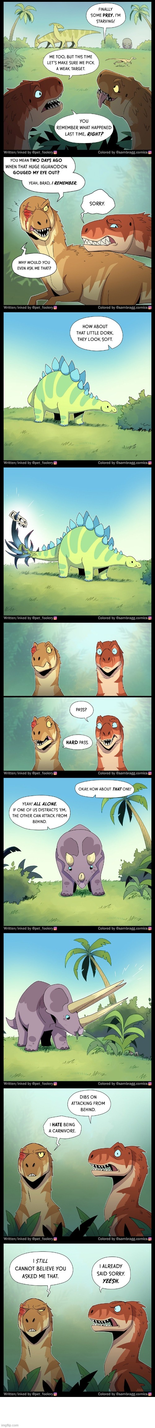 image tagged in dinosaurs,prey,stegosaurus,triceratops,tough,oof | made w/ Imgflip meme maker