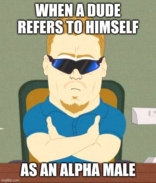 Alpha | WHEN A DUDE REFERS TO HIMSELF; AS AN ALPHA MALE | image tagged in south park | made w/ Imgflip meme maker