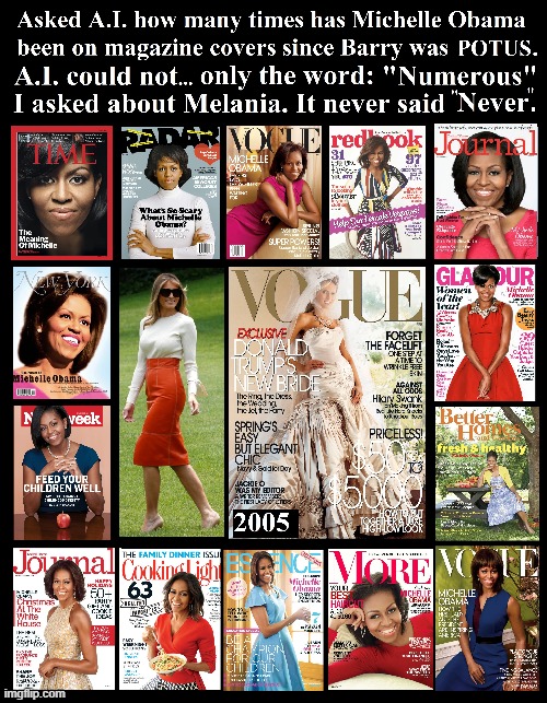 A.I. can't answer all questions; it's biased & openly colors truth | image tagged in vince vance,michelle obama,melania trump,magazine covers,fashion,models | made w/ Imgflip meme maker