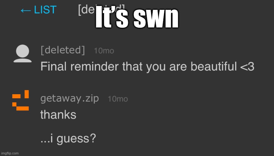 It’s swn | made w/ Imgflip meme maker
