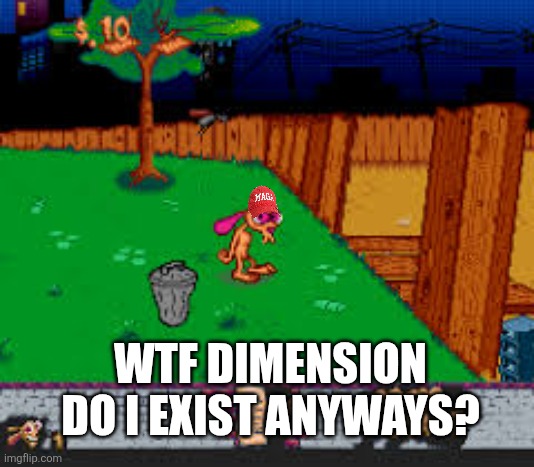 Ren and stimpy: time warp | WTF DIMENSION DO I EXIST ANYWAYS? | image tagged in ren and stimpy time warp | made w/ Imgflip meme maker